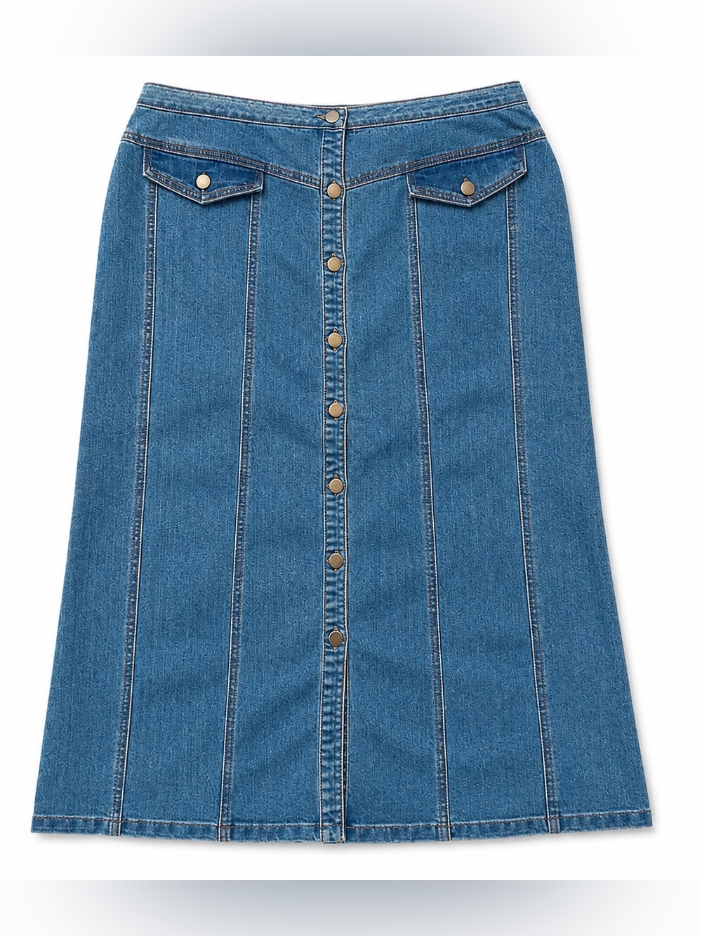 Y2K vtg Midi Denim Jean Skirt 18 Full Button Front high-waisted Western Cowgirl